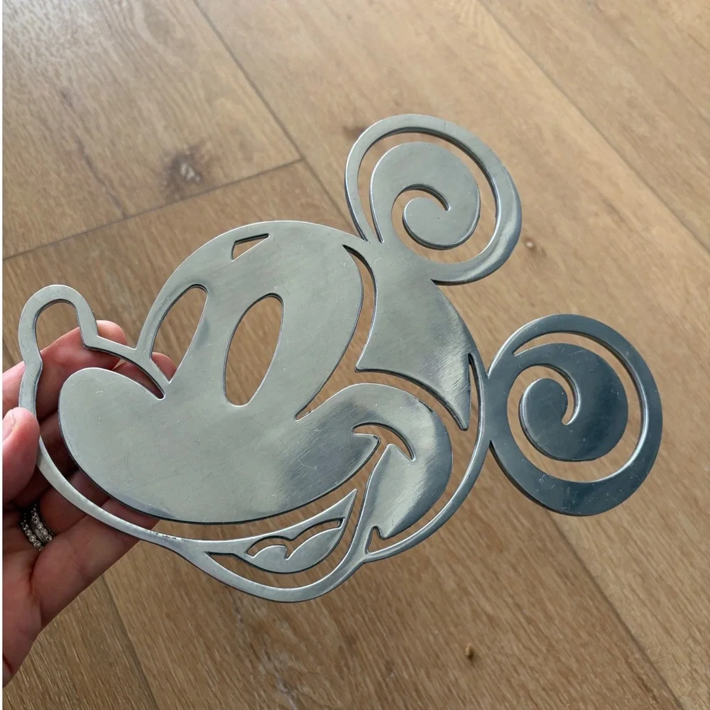 Disney Parks Mickey Mouse Metal Trivet Silver Swirl Cutout